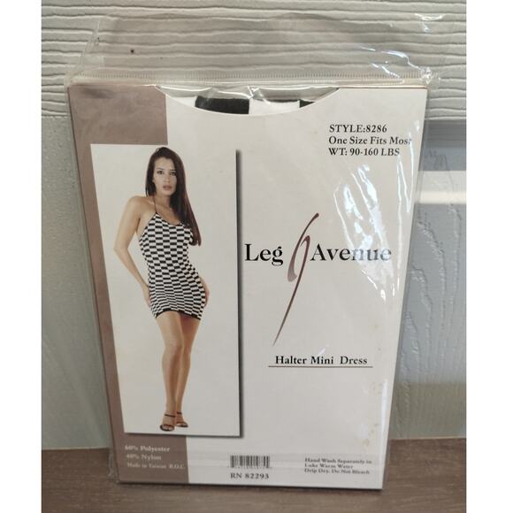 Leg Avenue One Size Fits Most (90-160 Lbs) Black White Check Halter Mini Dress - Picture 2 of 2